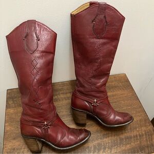 Wrangler Western Boots 5 Medium Cordovan Pull On 1980’s Vintage Cowgirl Ox Blood